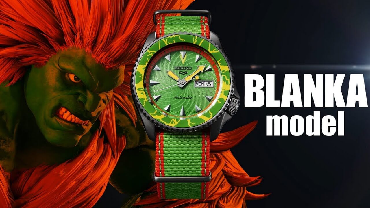 Jam tangan Seiko 5 Sports edisi Blanka dengan tali nylon warna hijau